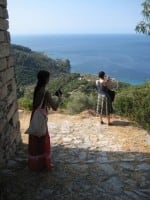 admiring the view Lia and Shalinee at the top of Mikro Mourtia path